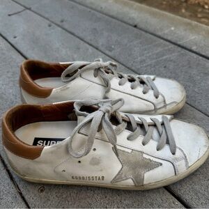 Golden Goose Super-Star Leather Sneakers Low Top White Gray Brown EU 37 USA 7